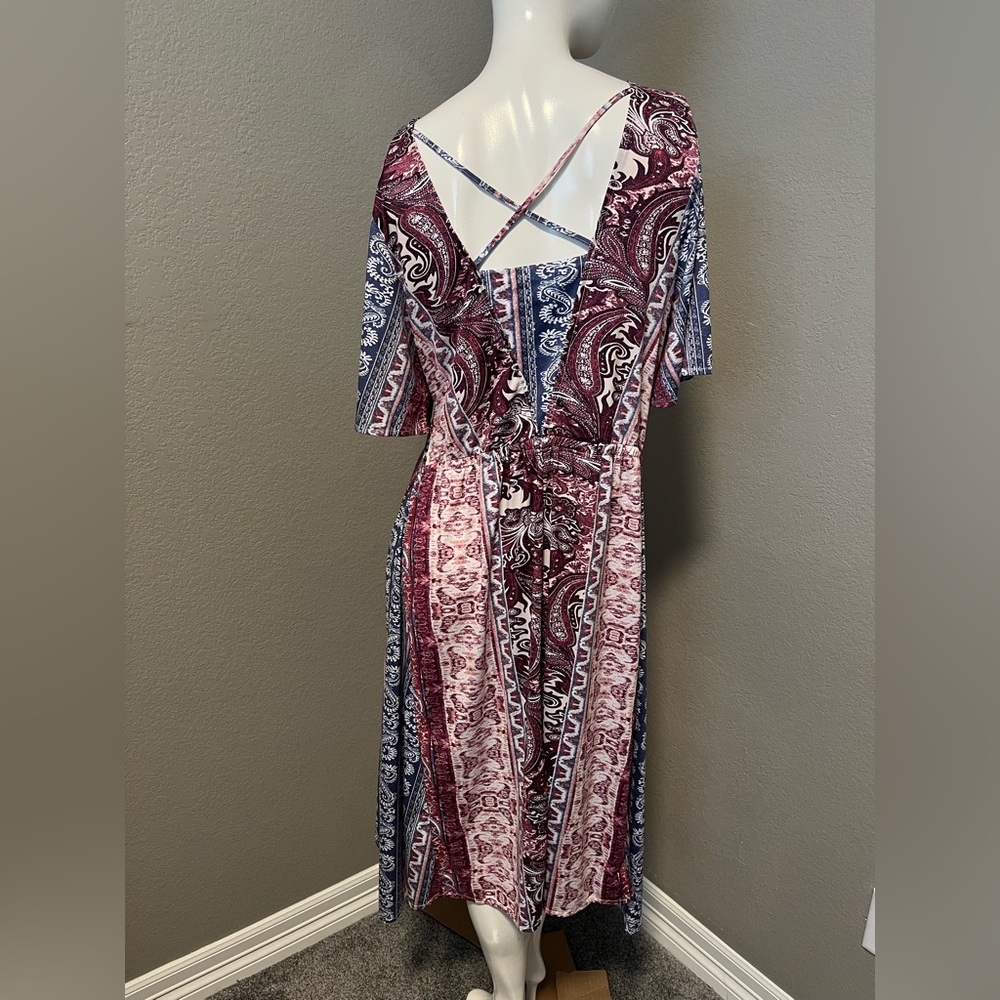 World Unity Women’s Multicolor Pink High - Low Short Sleeves Midi Dress Size L - Picture 4 of 11